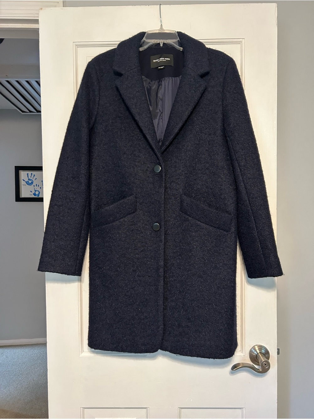 Andrew Marc Dark Navy Single-Breasted Wool Trench Coat